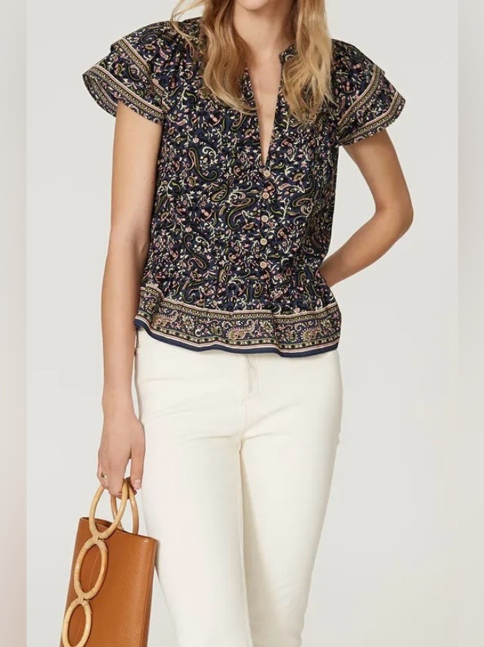 VERONICA BEARD Mahia Paisley Print Short Sleeve Top